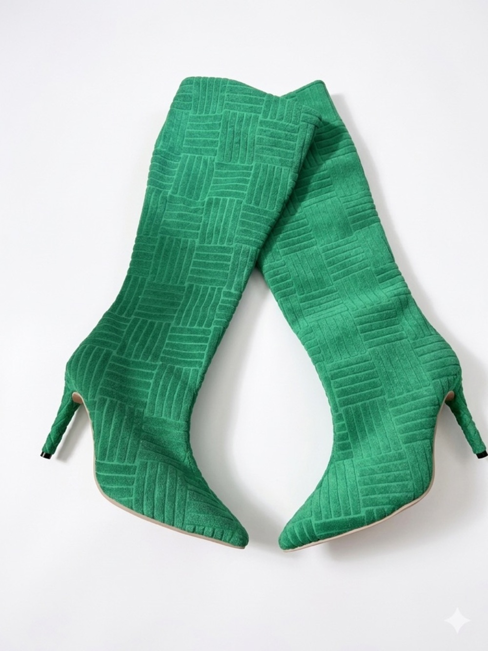 Womens knee boots with stiletto heels & pointed toes in cotton fabric for winter